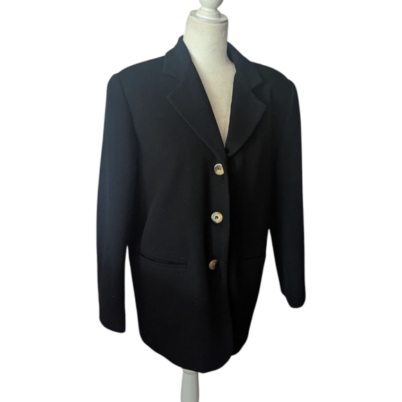 Vtg 90s Wool/Cashmere Blend Black Old Money Classic Long Blazer Sz 8 - Picture 1 of 9